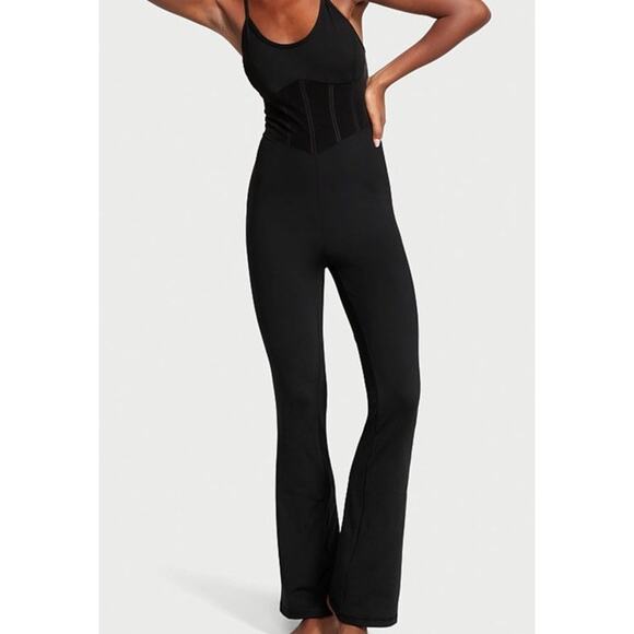 Victoria’s Secret Jumpsuit Womens Small Black Flared Leg Corset Inspired Pull On - Picture 1 of 11